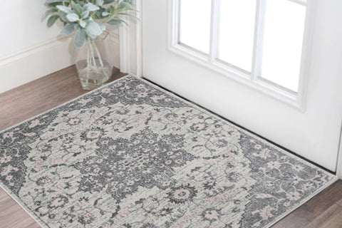3' X 4' Gray And Dark Gray Medallion Distressed Area Rug