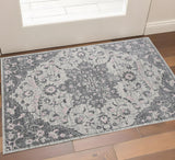 3' X 4' Gray And Dark Gray Medallion Distressed Area Rug