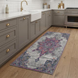 8' Pink Gray And Blue Area Rug