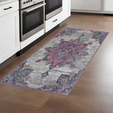 8' Pink Gray And Blue Area Rug