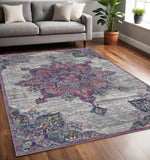 5' X 7' Pink Gray And Blue Area Rug