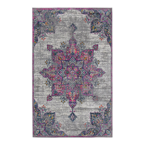 5' X 7' Pink Gray And Blue Area Rug