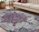 5' X 7' Pink Gray And Blue Area Rug