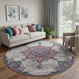 8' X 8' Pink Gray And Blue Area Rug