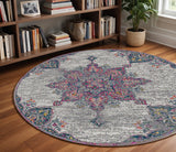 8' X 8' Pink Gray And Blue Area Rug