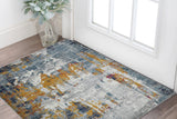 2' X 3' Blue Orange And Gray Area Rug