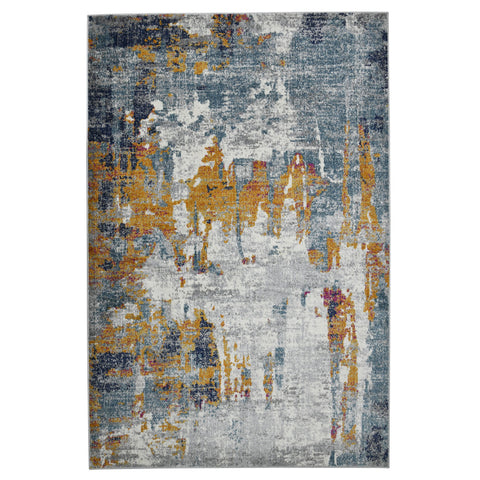 5' X 7' Blue Orange And Gray Area Rug