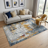 5' X 7' Blue Orange And Gray Area Rug
