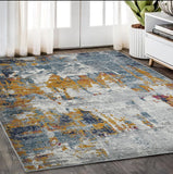 5' X 7' Blue Orange And Gray Area Rug