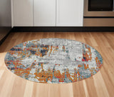 8' X 8' Blue Orange And Gray Area Rug