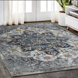 5' X 7' Gray Blue And Brown Area Rug