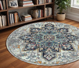 8' X 8' Gray Blue And Brown Area Rug