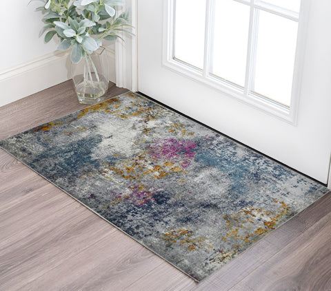 3' X 5' Blue Gray And Purple Abstract Distressed Area Rug