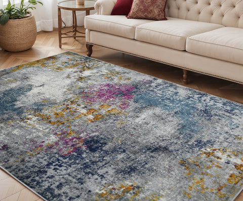 5' X 7' Blue Gray And Purple Area Rug
