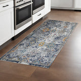 8' Blue Gray And Rust Area Rug