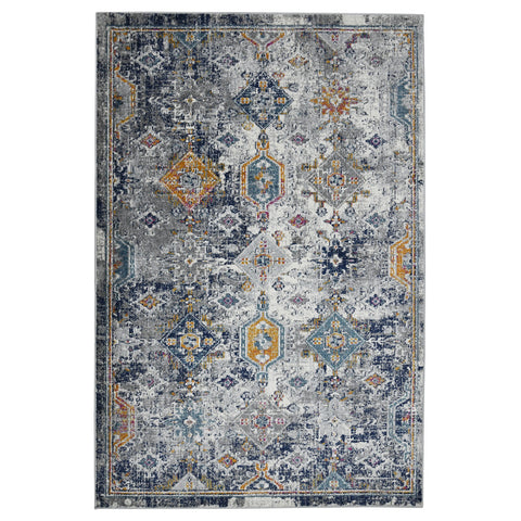 8' Blue Gray And Rust Area Rug