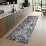 8' Blue Gray And Rust Area Rug