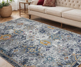 5' X 7' Blue Gray And Rust Area Rug