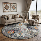 8' X 8' Blue Gray And Rust Area Rug