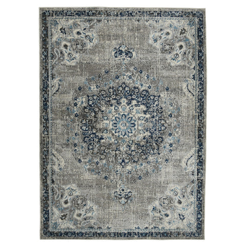 8' Teal Gray And Ivory Area Rug