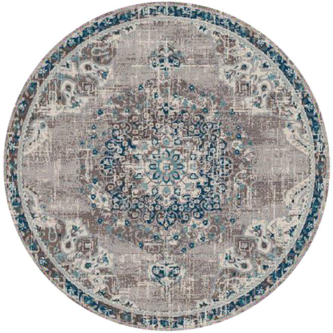 8' X 8' Teal Gray And Ivory Area Rug