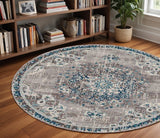 8' X 8' Teal Gray And Ivory Area Rug