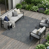 8' X 10' Gray and Blue Geometric Stain Resistant Indoor Outdoor Area Rug