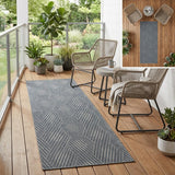 8' Runner Gray and Blue Geometric Stain Resistant Indoor Outdoor Runner Rug
