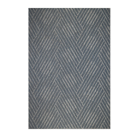 5' X 8' Gray and Blue Geometric Stain Resistant Indoor Outdoor Area Rug