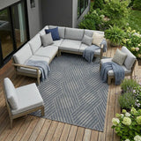 6' X 9' Gray and Blue Geometric Stain Resistant Indoor Outdoor Area Rug