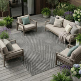 8' X 10' Gray and Blue Geometric Stain Resistant Indoor Outdoor Area Rug