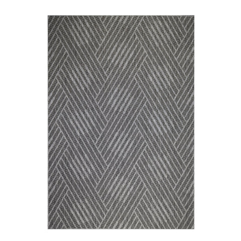 8' Runner Gray and Blue Geometric Stain Resistant Indoor Outdoor Runner Rug