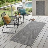 8' Runner Gray and Blue Geometric Stain Resistant Indoor Outdoor Runner Rug