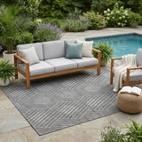5' X 8' Gray and Blue Geometric Stain Resistant Indoor Outdoor Area Rug
