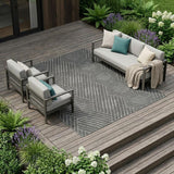 6' X 9' Gray and Blue Geometric Stain Resistant Indoor Outdoor Area Rug