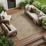 6' X 9' Beige Geometric Stain Resistant Indoor Outdoor Area Rug
