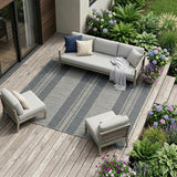 8' X 10' Blue and Gray Striped Stain Resistant Indoor Outdoor Area Rug