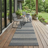 8' Runner Blue and Gray Striped Stain Resistant Indoor Outdoor Runner Rug