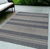 5' X 8' Blue and Gray Striped Stain Resistant Indoor Outdoor Area Rug