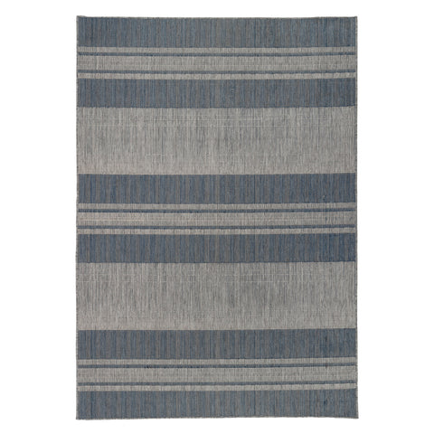 6' X 9' Blue and Gray Striped Stain Resistant Indoor Outdoor Area Rug