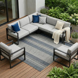 6' X 9' Blue and Gray Striped Stain Resistant Indoor Outdoor Area Rug