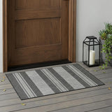 2' X 3' Blue and Gray Striped Stain Resistant Indoor Outdoor Area Rug