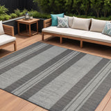 8' X 10' Blue and Gray Striped Stain Resistant Indoor Outdoor Area Rug