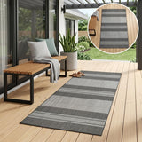 8' Runner Blue and Gray Striped Stain Resistant Indoor Outdoor Runner Rug