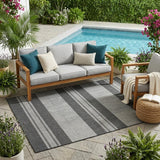 5' X 8' Blue and Gray Striped Stain Resistant Indoor Outdoor Area Rug