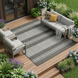 6' X 9' Blue and Gray Striped Stain Resistant Indoor Outdoor Area Rug