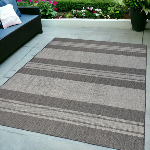 6' X 9' Blue and Gray Striped Stain Resistant Indoor Outdoor Area Rug
