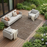 8' X 10' Brown and Ivory Striped Stain Resistant Indoor Outdoor Area Rug