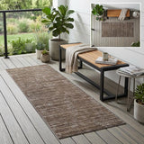 8' Runner Brown and Ivory Striped Stain Resistant Indoor Outdoor Runner Rug