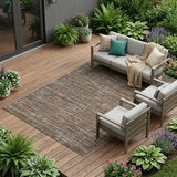 6' X 9' Brown and Ivory Striped Stain Resistant Indoor Outdoor Area Rug